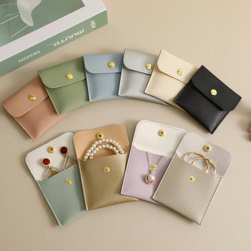Handmade 40pcs PU Leather Small Bags for Jewelry 8 x 8cm Snap Button Jewelry Packaging Bag Gold Luxury Small Favor Bags Jewelry Gift Bags for Earrings Necklaces Bracelet Ring - Image 5